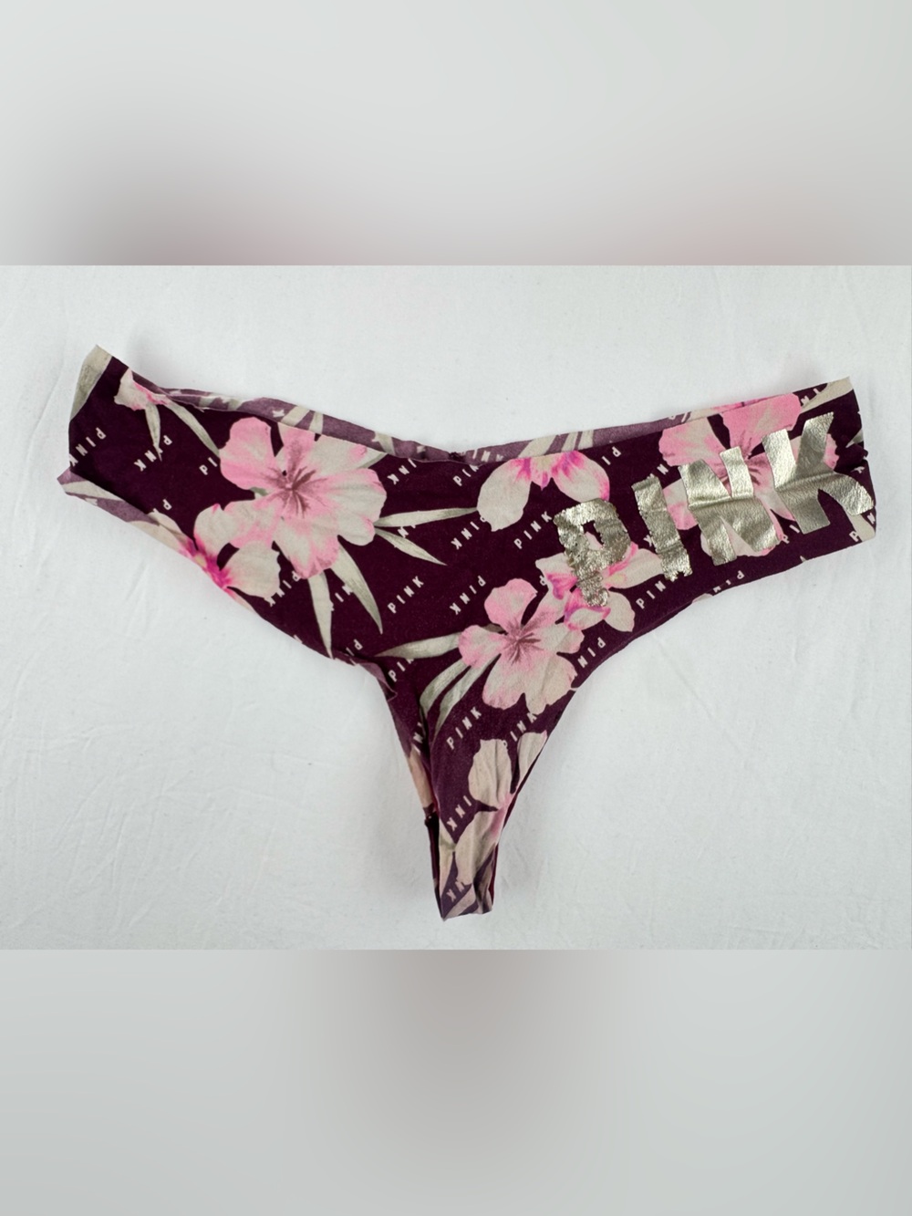 PINK Victoria's Secret Floral Thong Panty in Floral Burgundy